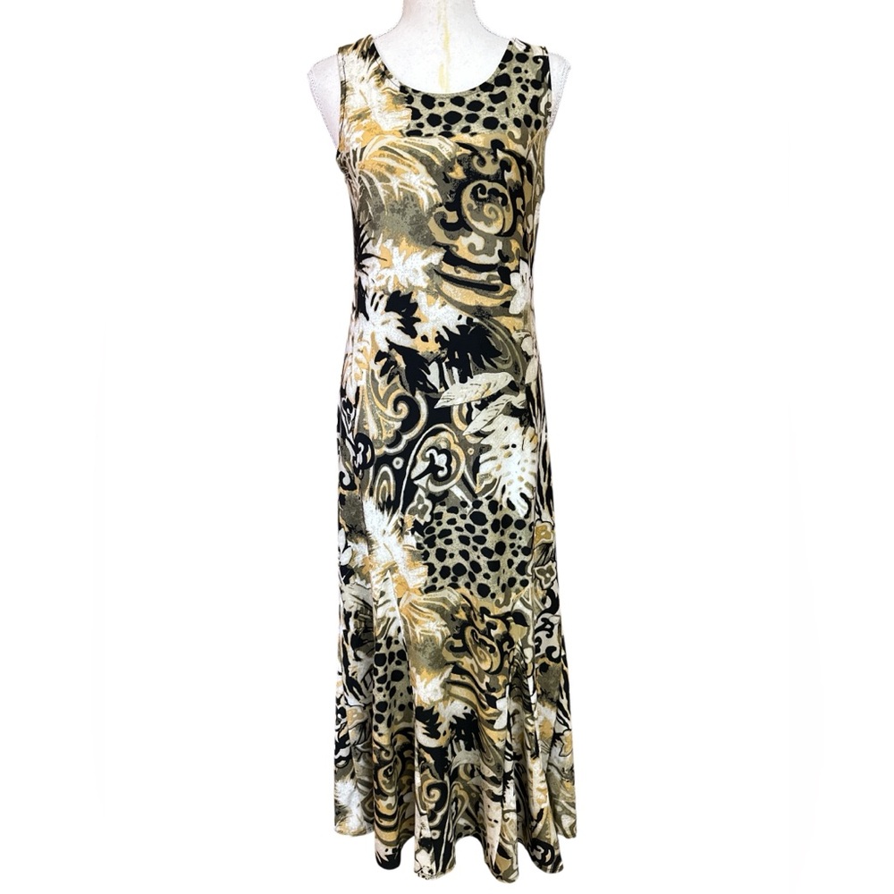Attitudes by Renee Sleeveless Animal Print Palm Bodycon Maxi Fit Flare Dress XSP